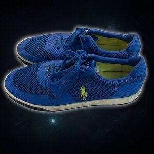 Polo Ralph Lauren Blue Running Breathable Sneakers Yellow Pony Men's Size 13D